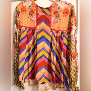 Anthropologie Bl^nk London Blush Colorful Floral and Chevron Blouse
